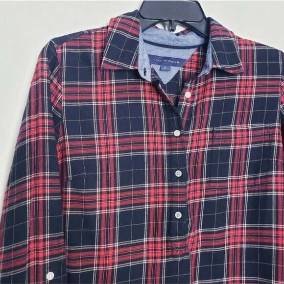 Tommy Hilfiger Red & Black Plaid Flannel Convertible Top Women's Size Medium - Picture 3 of 8